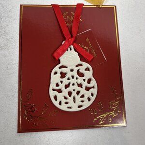 Lenox Charms Pierced Snowman Christmas Ornament White Cream Ribbon
